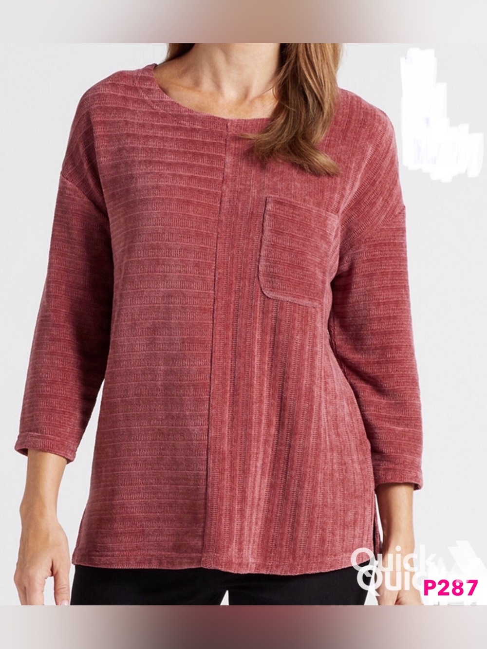 M - New Cathy Daniels Chenille Ribbed Knit Pocket Sweater Top